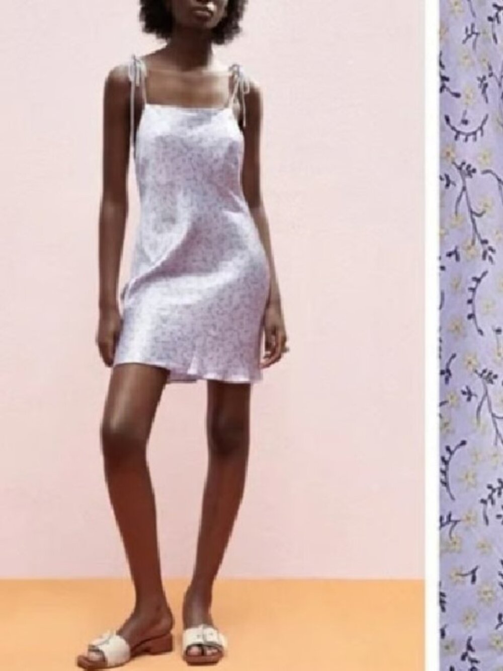 Zara Lavender Floral Slip Dress Sz S Y2K 90s Satin Romantic Coquette Tie Strap